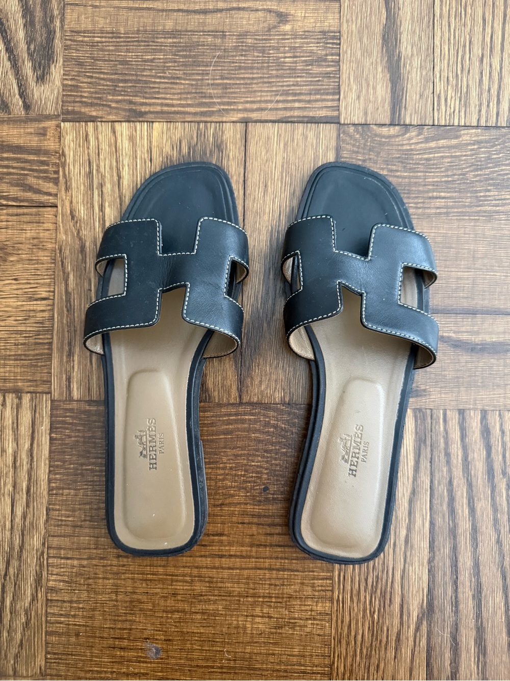 Hermes Oran Leather Slide Sandals